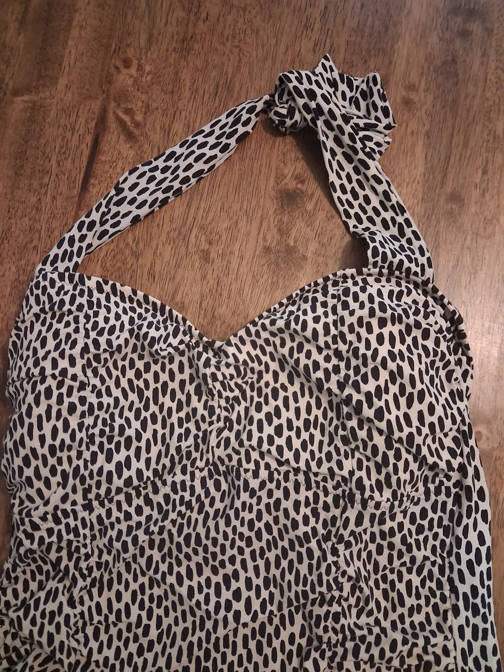 Lands' End Black and Cream Halter Ruffle Swim Tankini Top 10